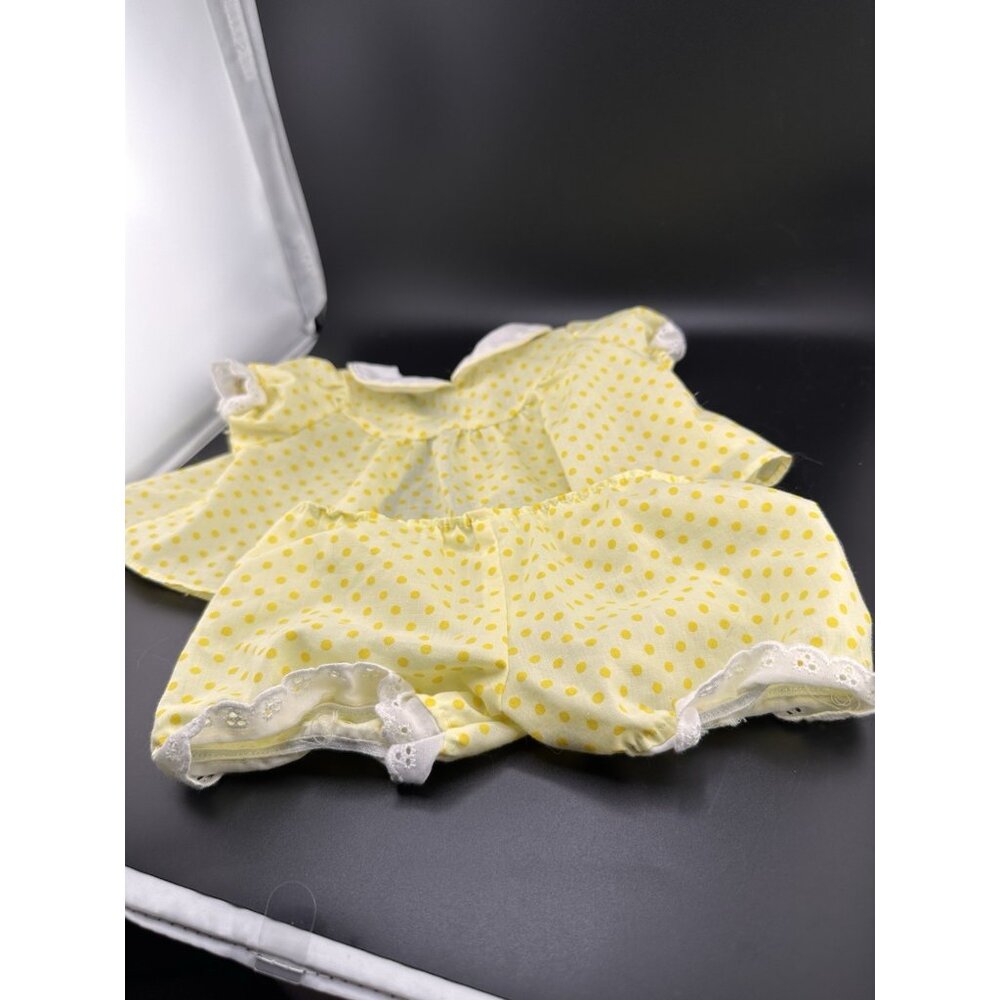 Vtg Cabbage Patch Kids Doll Clothes Yellow Polka Dots Dress Bloomers Coleco READ